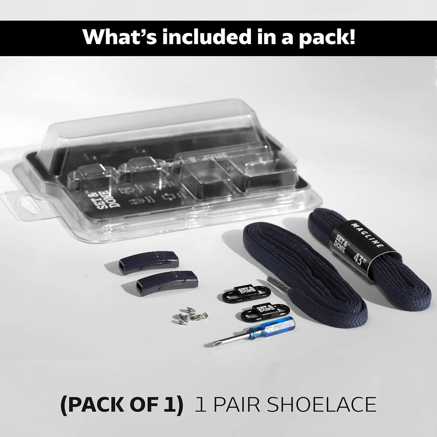 Set & Done 2 Pair Flat Elastic Shoelaces with Magnet Lock - No Tie Shoe Laces for Adults and Kids