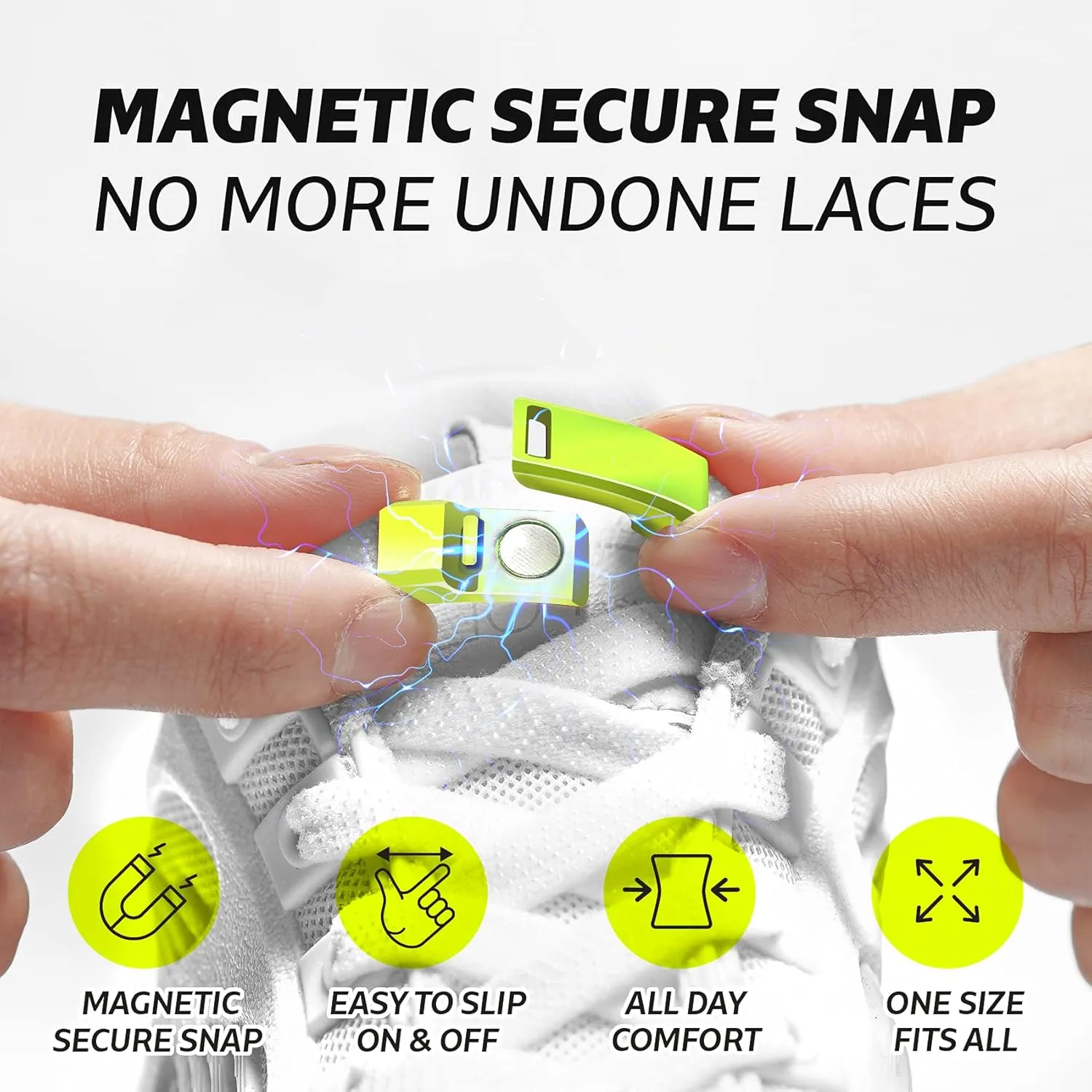 Set & Done 2 Pair Flat Elastic Shoelaces with Magnet Lock - No Tie Shoe Laces for Adults and Kids