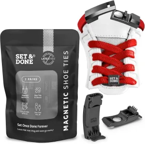 Set & Done 2 Pair Flat Elastic Shoelaces with Magnet Lock - No Tie Shoe Laces for Adults and Kids
