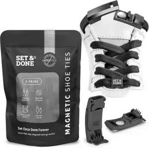 Set & Done 2 Pair Flat Elastic Shoelaces with Magnet Lock - No Tie Shoe Laces for Adults and Kids