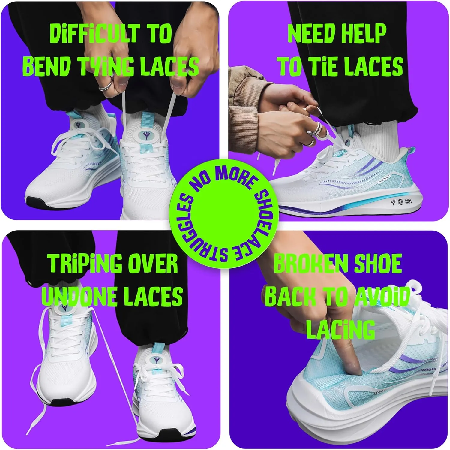 Set & Done 2 Pair Flat Elastic Shoelaces with Magnet Lock - No Tie Shoe Laces for Adults and Kids