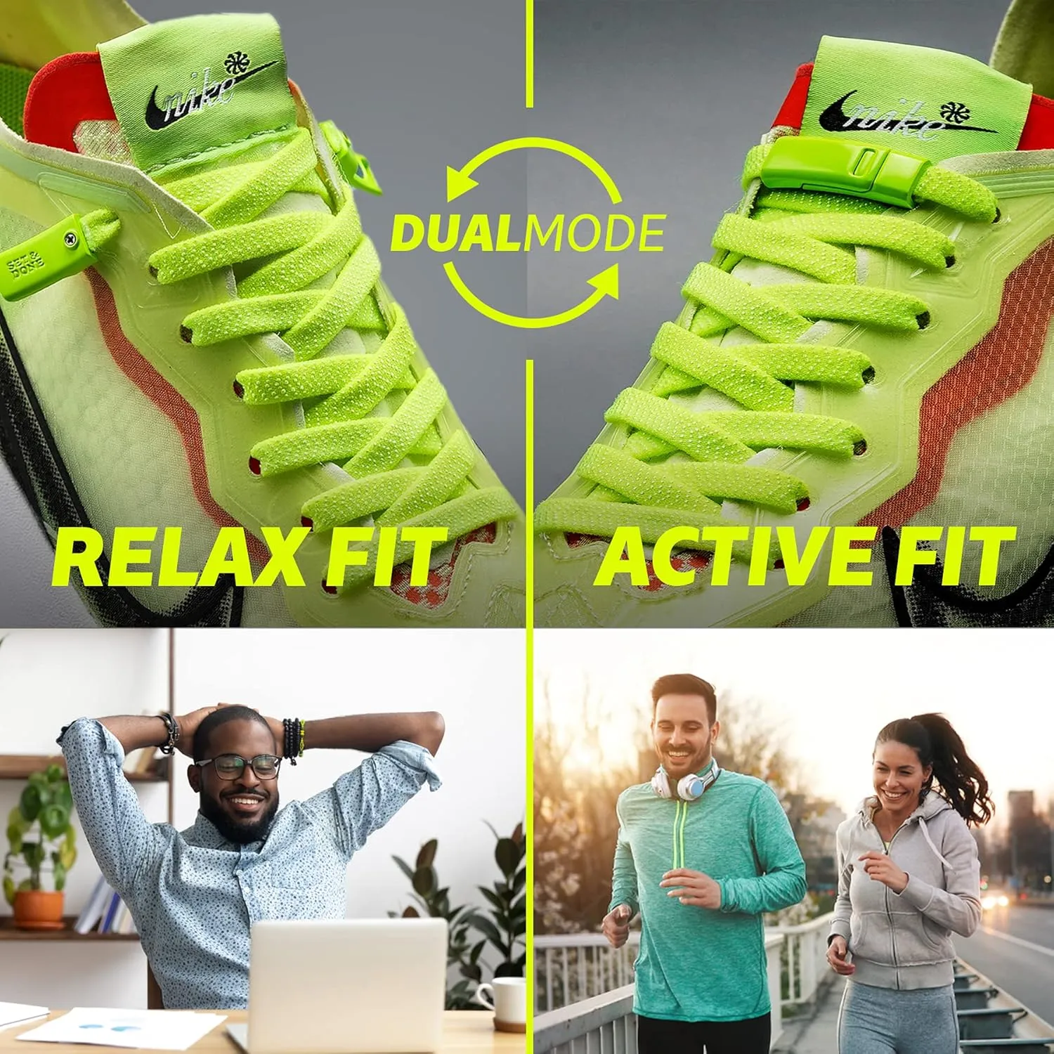 Set & Done 2 Pair Flat Elastic Shoelaces with Magnet Lock - No Tie Shoe Laces for Adults and Kids