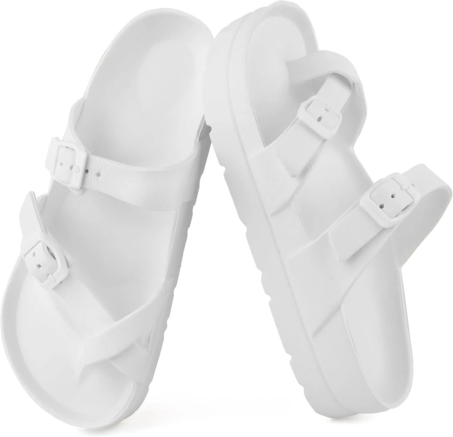 seticeo Women's Platform Flip Flops Sandals with Arch Support, Adjustable Double Buckle Slip on Slides, Summer Lightweight Beach Eva Cushion Flat Sandals