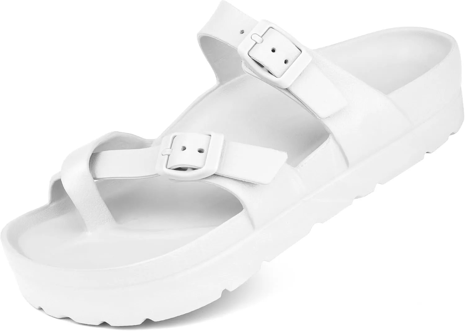 seticeo Women's Platform Flip Flops Sandals with Arch Support, Adjustable Double Buckle Slip on Slides, Summer Lightweight Beach Eva Cushion Flat Sandals