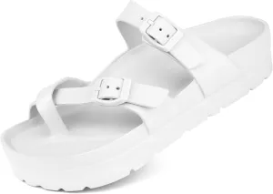 seticeo Women's Platform Flip Flops Sandals with Arch Support, Adjustable Double Buckle Slip on Slides, Summer Lightweight Beach Eva Cushion Flat Sandals