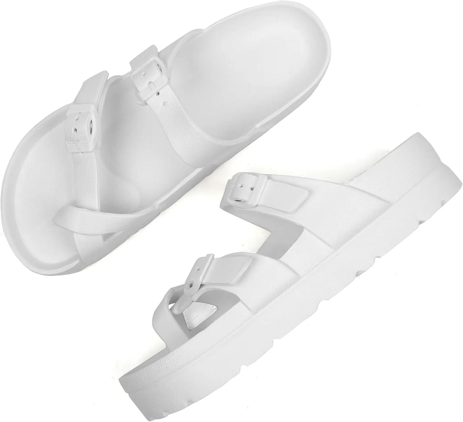 seticeo Women's Platform Flip Flops Sandals with Arch Support, Adjustable Double Buckle Slip on Slides, Summer Lightweight Beach Eva Cushion Flat Sandals