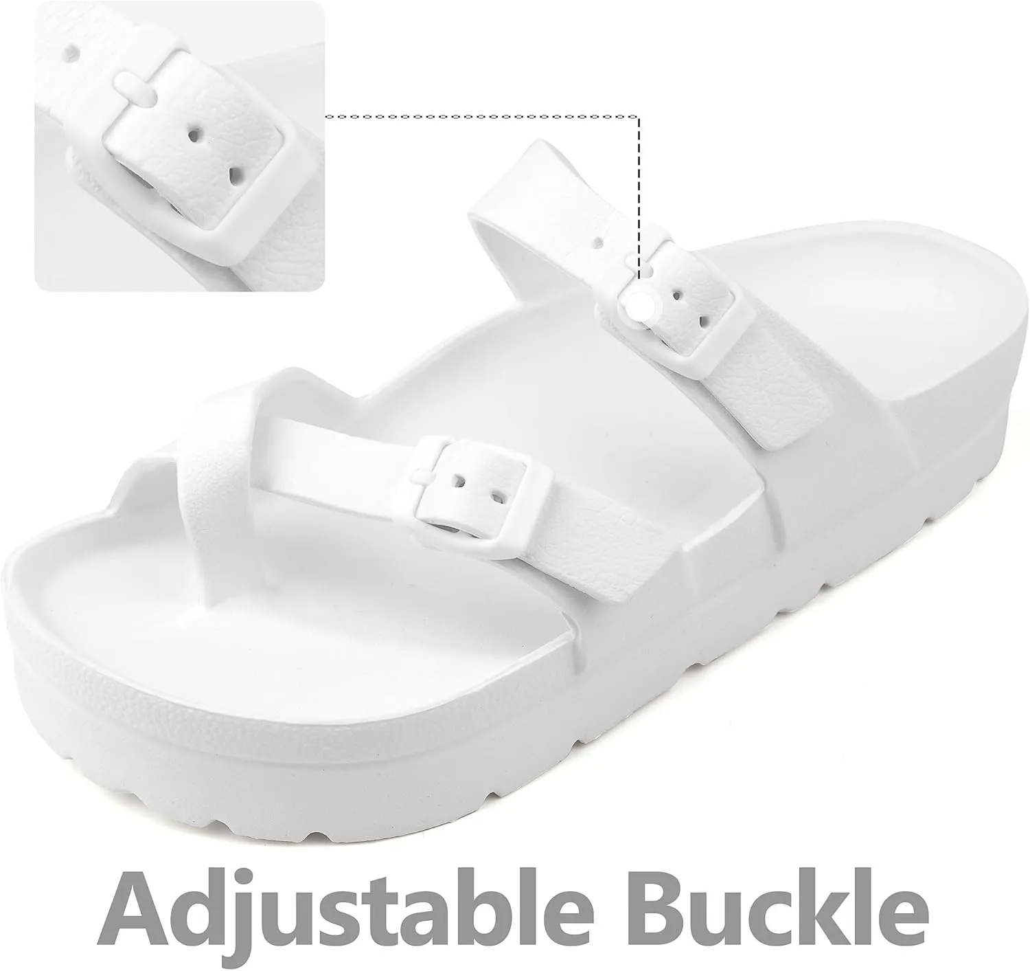 seticeo Women's Platform Flip Flops Sandals with Arch Support, Adjustable Double Buckle Slip on Slides, Summer Lightweight Beach Eva Cushion Flat Sandals