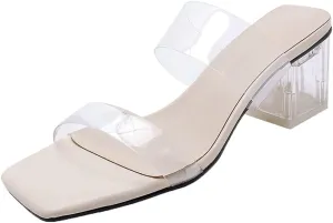 Shinelly Women Transparent Clear Slide Sandals Chunky Heel Mules