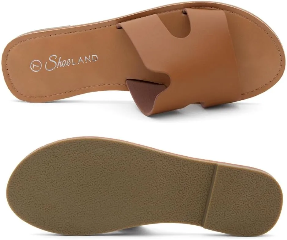 Shoe Land Women’s Flat Sandals – Comfortable Round Toe Casual Slides | Dressy Summer Mules with Cushioned Footbed | Travel, Beach & Everyday Slip-On Sandals 2025