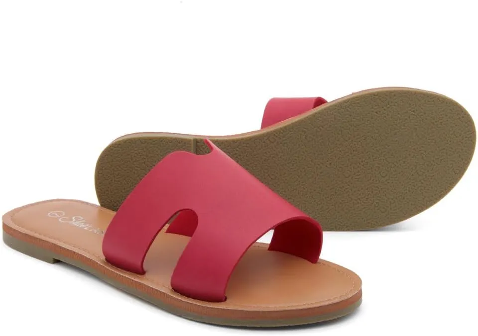 Shoe Land Women’s Flat Sandals – Comfortable Round Toe Casual Slides | Dressy Summer Mules with Cushioned Footbed | Travel, Beach & Everyday Slip-On Sandals 2025