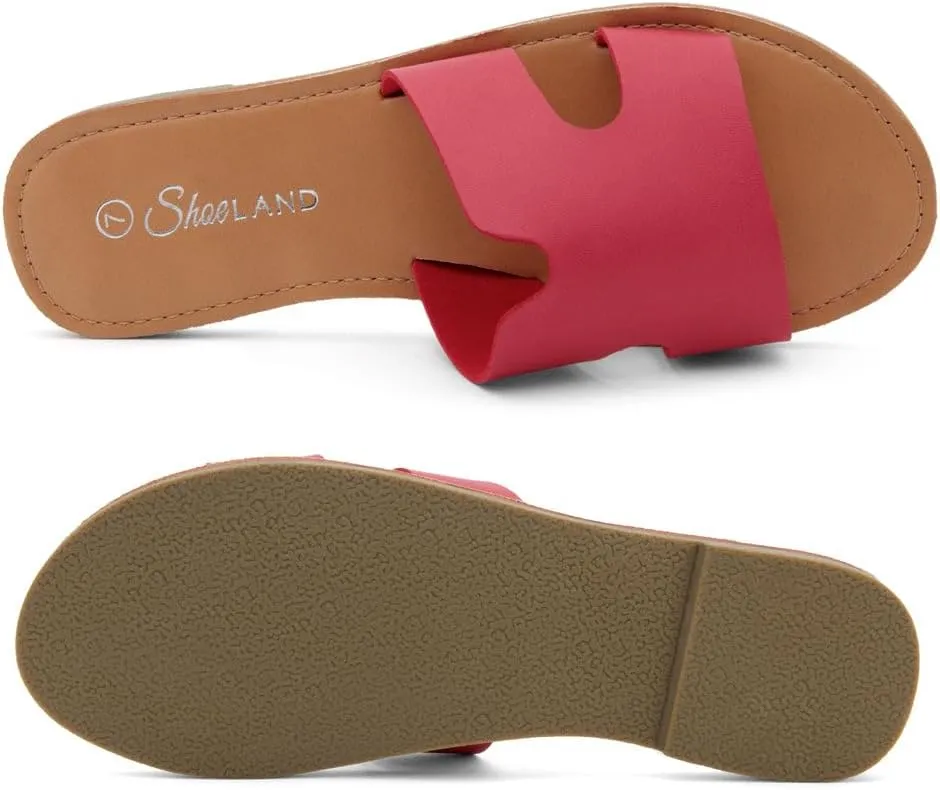 Shoe Land Women’s Flat Sandals – Comfortable Round Toe Casual Slides | Dressy Summer Mules with Cushioned Footbed | Travel, Beach & Everyday Slip-On Sandals 2025