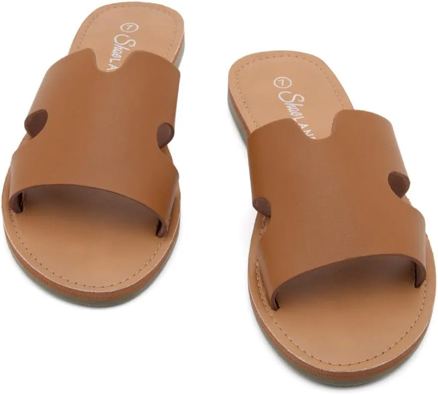 Shoe Land Women’s Flat Sandals – Comfortable Round Toe Casual Slides | Dressy Summer Mules with Cushioned Footbed | Travel, Beach & Everyday Slip-On Sandals 2025