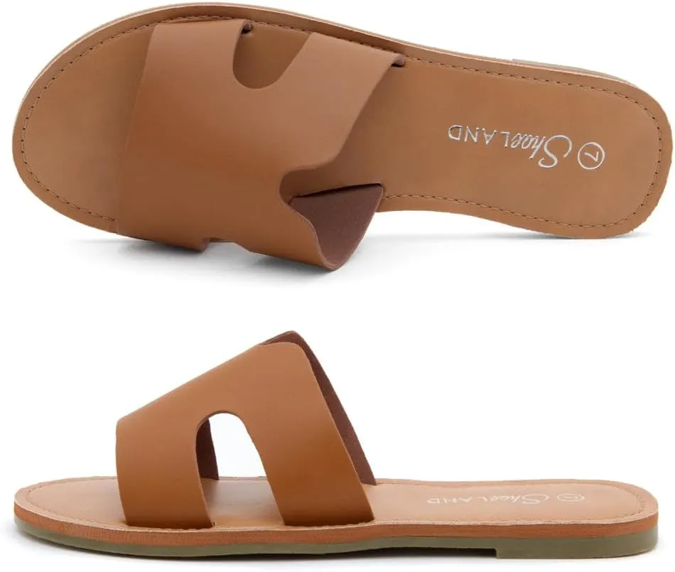 Shoe Land Women’s Flat Sandals – Comfortable Round Toe Casual Slides | Dressy Summer Mules with Cushioned Footbed | Travel, Beach & Everyday Slip-On Sandals 2025
