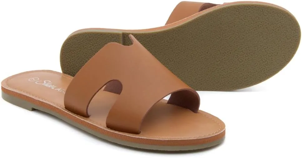 Shoe Land Women’s Flat Sandals – Comfortable Round Toe Casual Slides | Dressy Summer Mules with Cushioned Footbed | Travel, Beach & Everyday Slip-On Sandals 2025