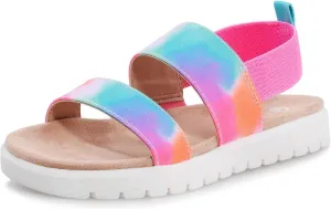 shoeslocker Girls Sandals Summer Shoes Open Toe Elastic Back Strap Sandals Flat for Little Kids Big Kids