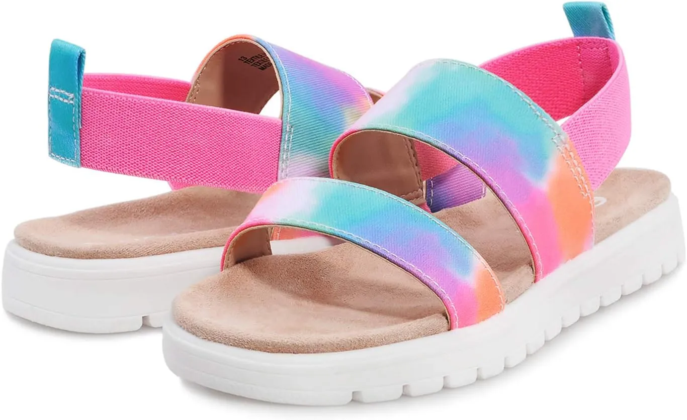 shoeslocker Girls Sandals Summer Shoes Open Toe Elastic Back Strap Sandals Flat for Little Kids Big Kids