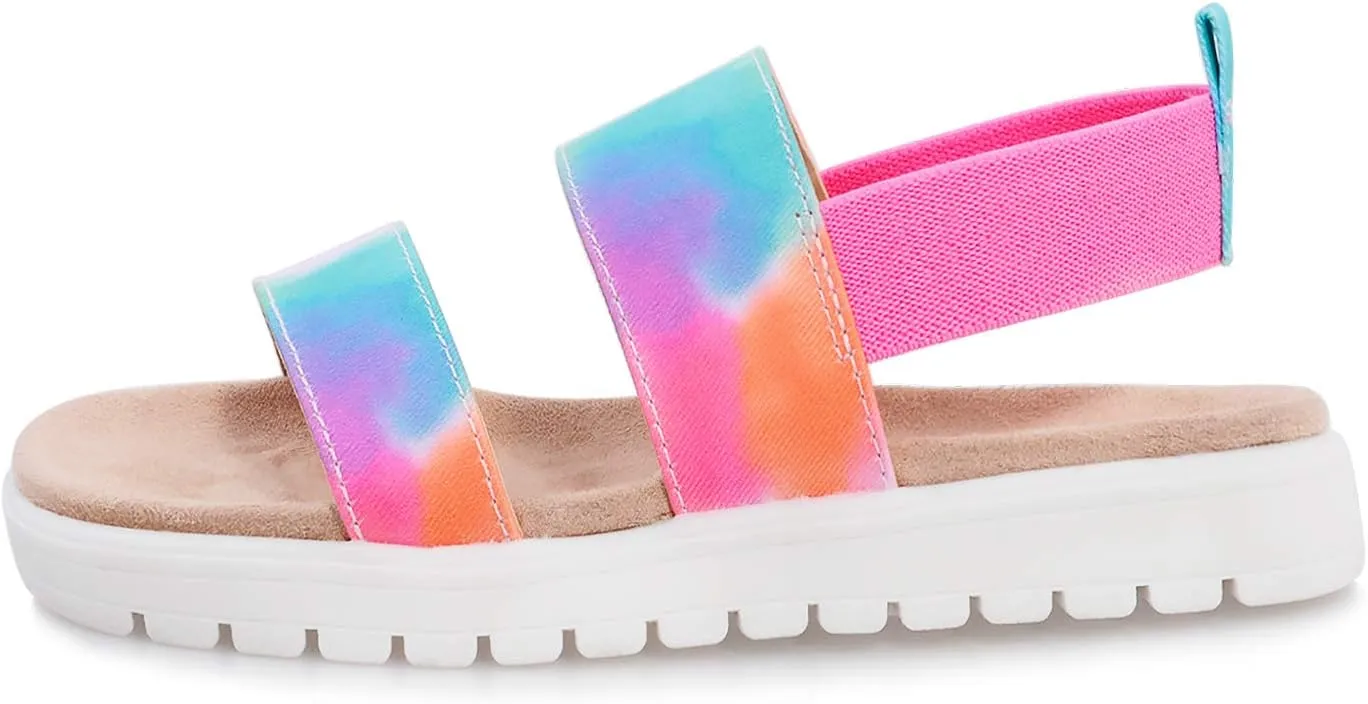 shoeslocker Girls Sandals Summer Shoes Open Toe Elastic Back Strap Sandals Flat for Little Kids Big Kids