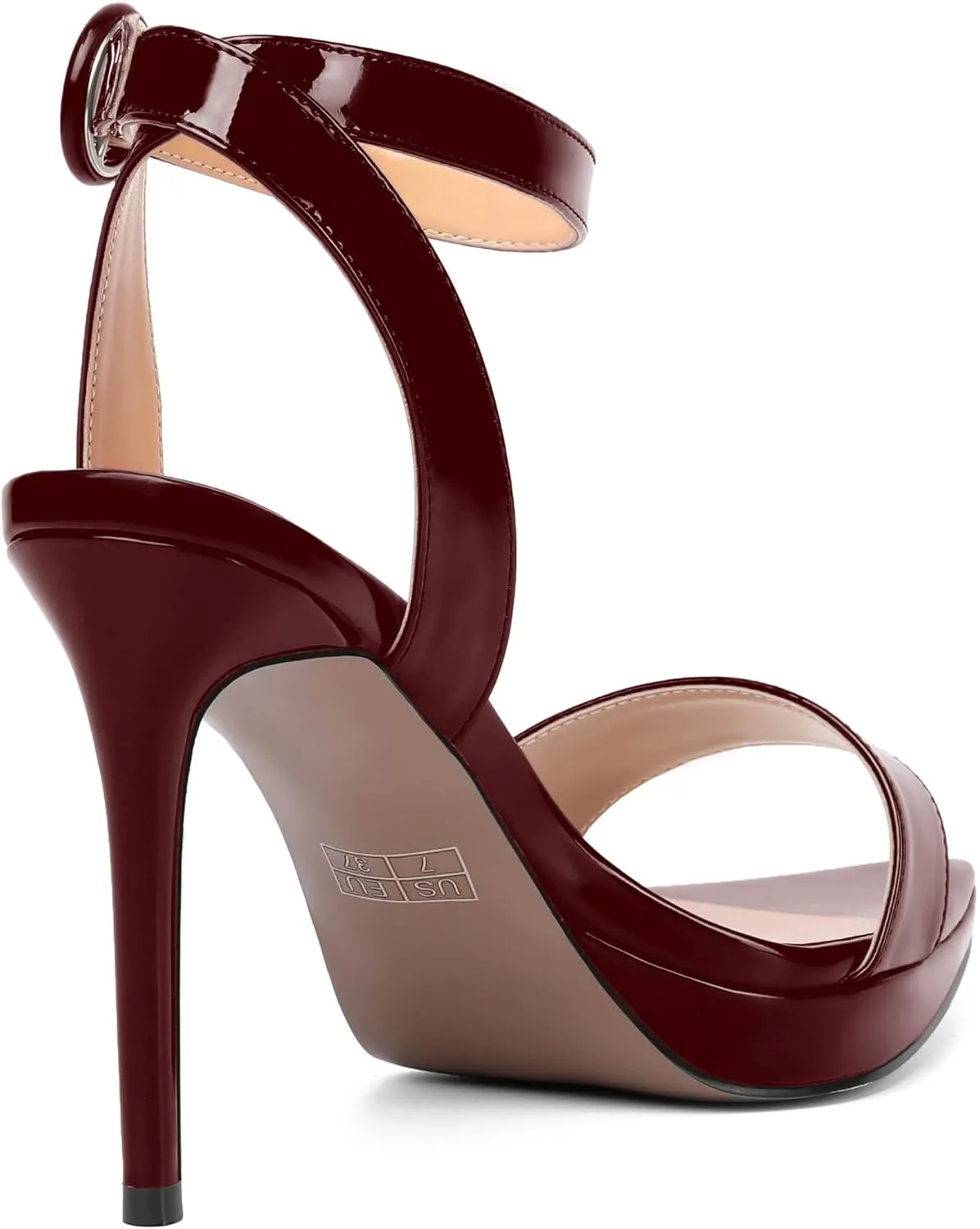 SHOWFOREST Womens Dress Dating Pointed Toe Patent Buckle Ankle Strap Open Toe Solid Stiletto High Heel Heeled Sandals 4 Inch