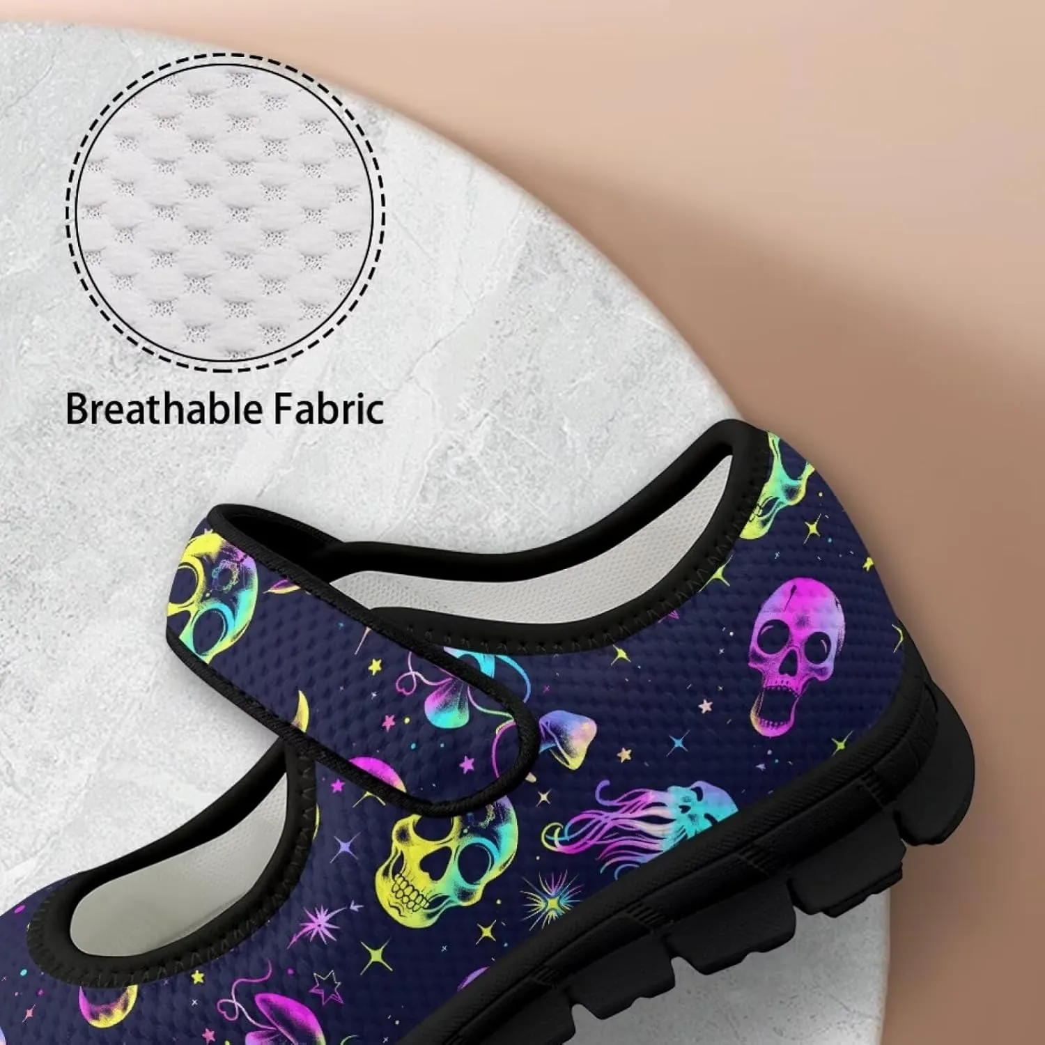 Skull Mary Jane Flats for Women Non Slip Trendy Dress Up Shoes Breathable Daily Dress Ballet Flats Shoes