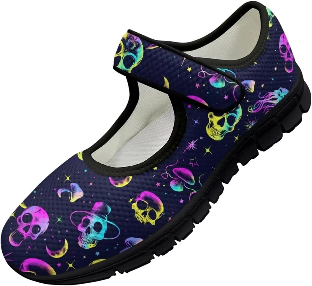 Skull Mary Jane Flats for Women Non Slip Trendy Dress Up Shoes Breathable Daily Dress Ballet Flats Shoes