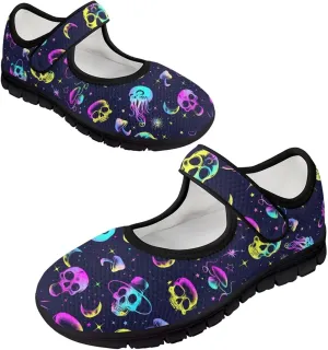 Skull Mary Jane Flats for Women Non Slip Trendy Dress Up Shoes Breathable Daily Dress Ballet Flats Shoes