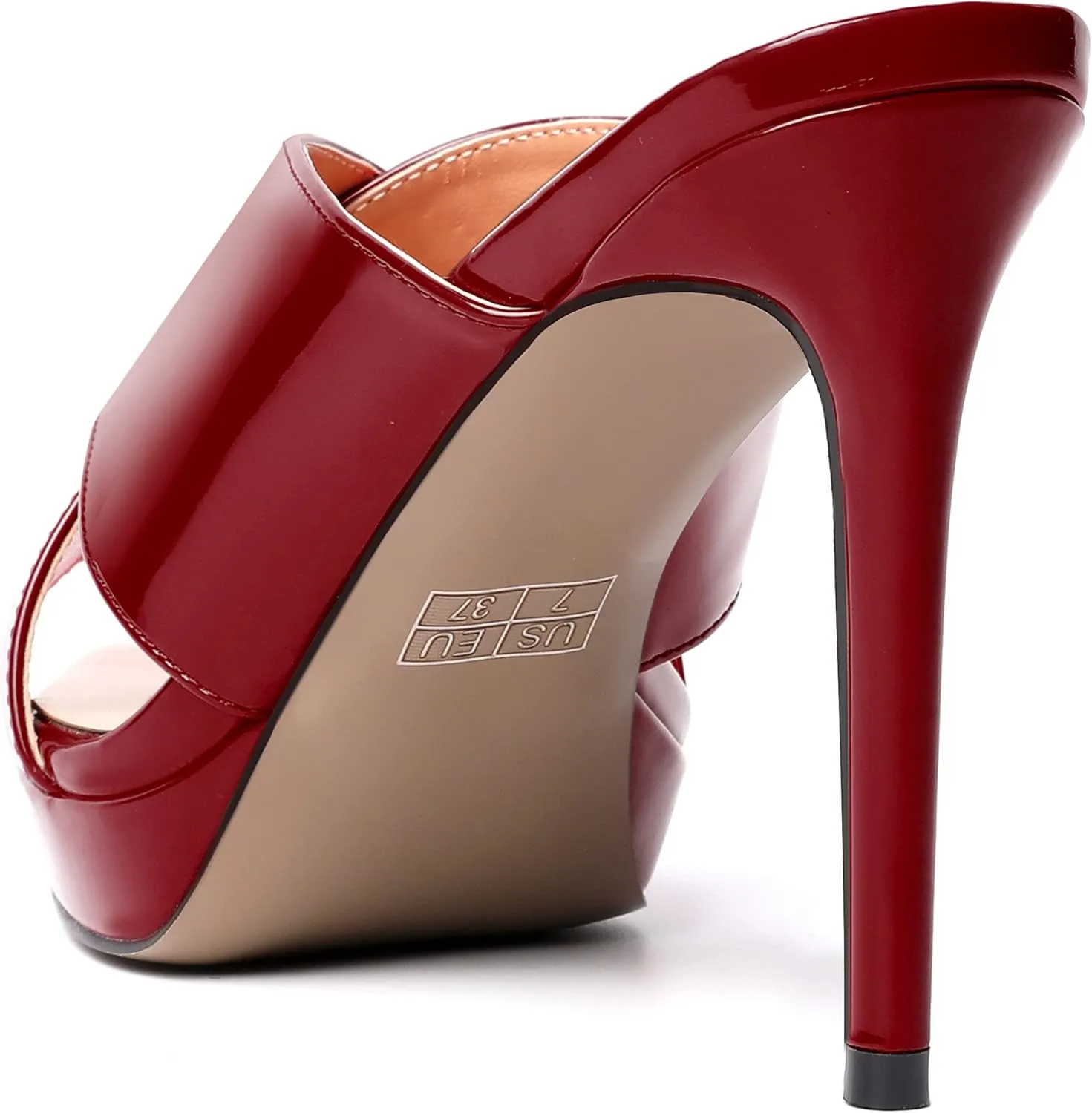 SKYSTERRY Womens Dating Sexy Slip On Patent Peep Toe Platform Stiletto High Heel Heeled Sandals 4 Inch