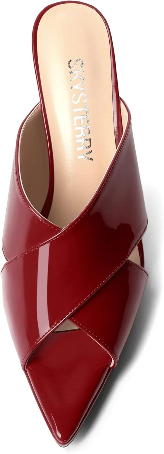 SKYSTERRY Womens Dating Sexy Slip On Patent Peep Toe Platform Stiletto High Heel Heeled Sandals 4 Inch
