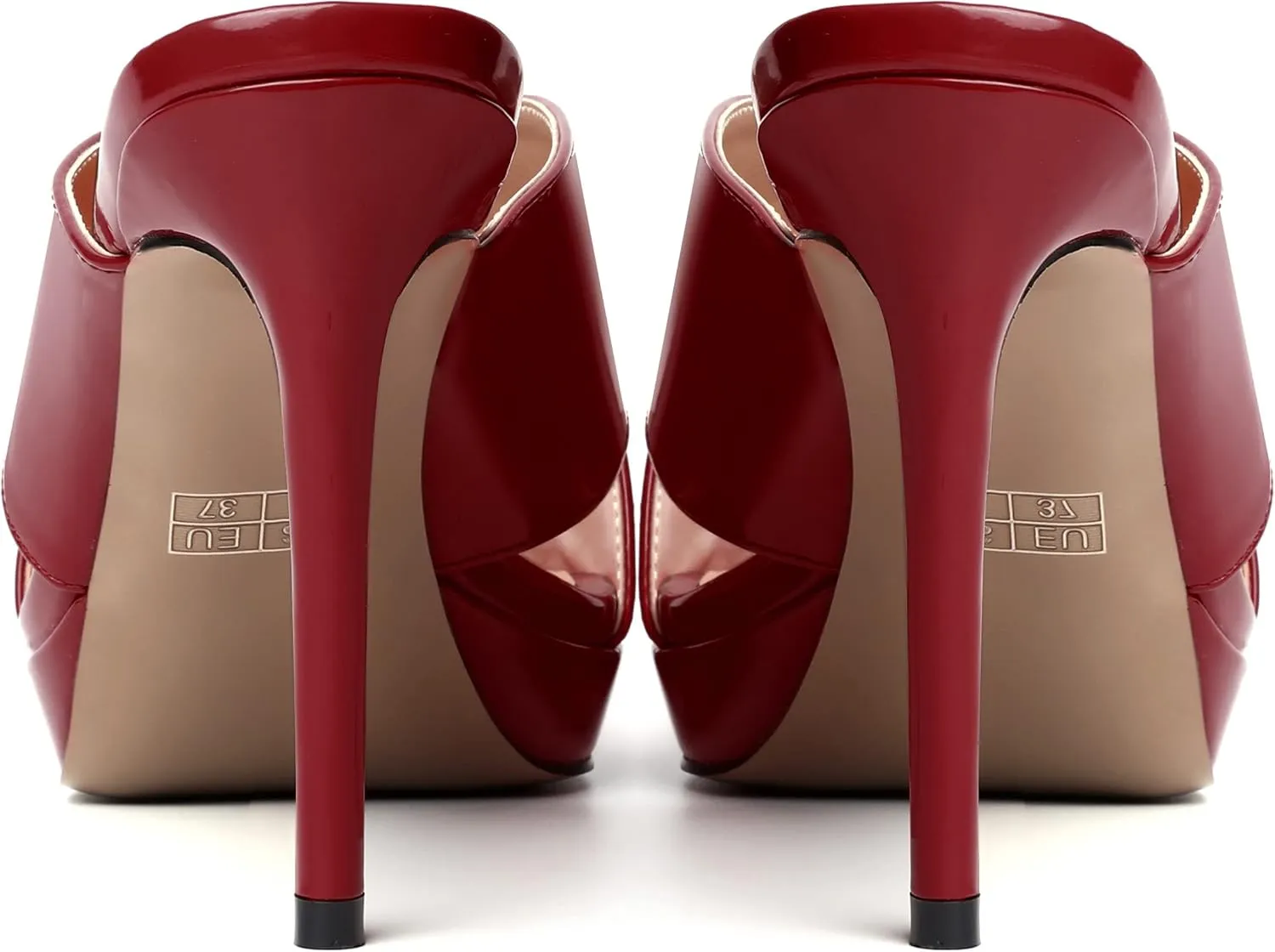 SKYSTERRY Womens Dating Sexy Slip On Patent Peep Toe Platform Stiletto High Heel Heeled Sandals 4 Inch