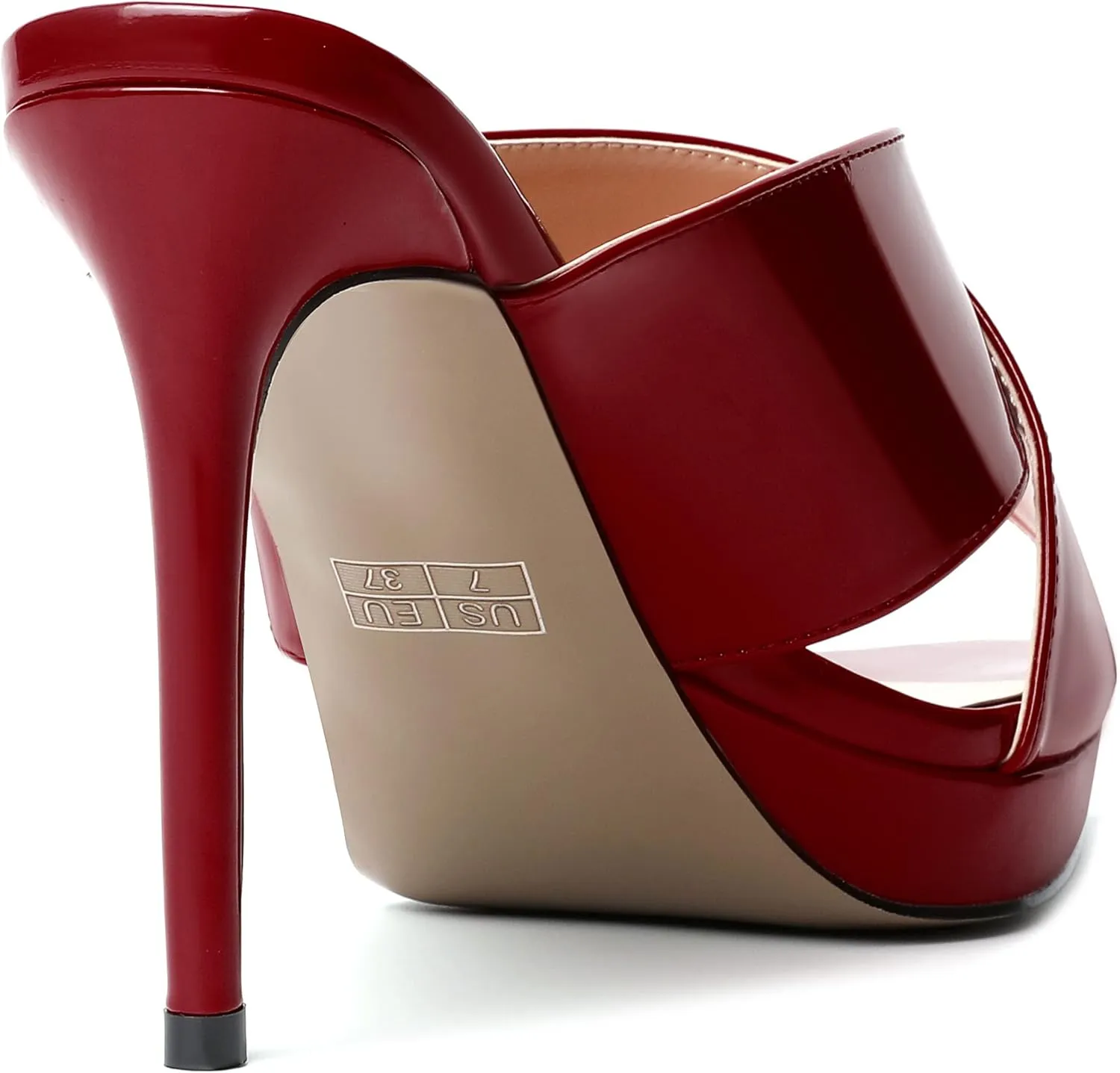 SKYSTERRY Womens Dating Sexy Slip On Patent Peep Toe Platform Stiletto High Heel Heeled Sandals 4 Inch