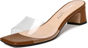 SKYSTERRY Womens Patent Open Toe Dating Slip On Dress Chunky Low Heel Heeled Sandals 2 Inch