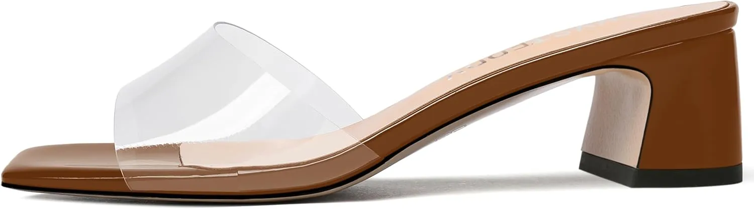 SKYSTERRY Womens Patent Open Toe Dating Slip On Dress Chunky Low Heel Heeled Sandals 2 Inch