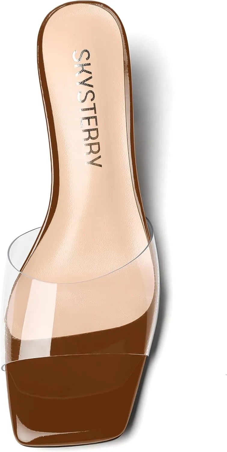 SKYSTERRY Womens Patent Open Toe Dating Slip On Dress Chunky Low Heel Heeled Sandals 2 Inch