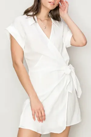 Sleek Collared Side Tie Cuffed Sleeves Wrap-Front Romper