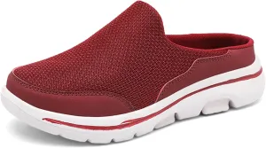 Slip On Mules & Clogs for Womens Mens Light Open Back Shoes Comfort Walking Shoes Breathable Slippers Closed Toe Slides A Wine red Size: 7.5 Women/6 Men