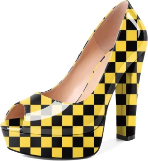 Soireelady Womens Platform Heels Chunky High Heel Pumps Slip On Peep Toe Block Heel Wedding Sexy Stripper Prom Shoes 6 Inches