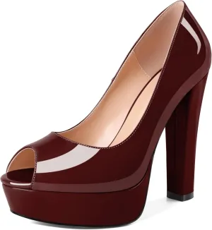 Soireelady Womens Platform Heels Chunky High Heel Pumps Slip On Peep Toe Block Heel Wedding Sexy Stripper Prom Shoes 6 Inches