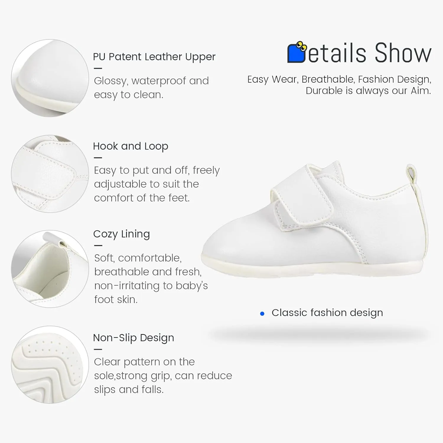 Sonsage Infant Baby Boys Girls Oxford Shoes PU Leather Loafers Flats Non-Slip Unisex Classic Moccasins Rubber Soft Sole Newborn Toddler Walking School Uniform Wedding Dress Shoe