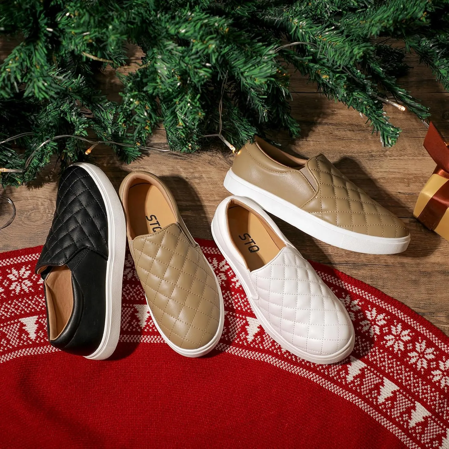 STQ Loafers for Women Memory Foam Slip On Sneakers EleeS Quilted 1.0 Comfort Fall Shoes