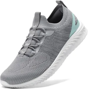 STQ Walking Shoes Women Comfortable Slip on Sneakers Arch Support Non Slip Shoes for Women Fashion Shopping with Memory Foam MIix Grey Teal 9