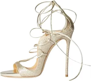 Strappy Heels for Women Open Toe Lace Up Stiletto High Heeled Sandals Prom Party Daily Wedding Shoes