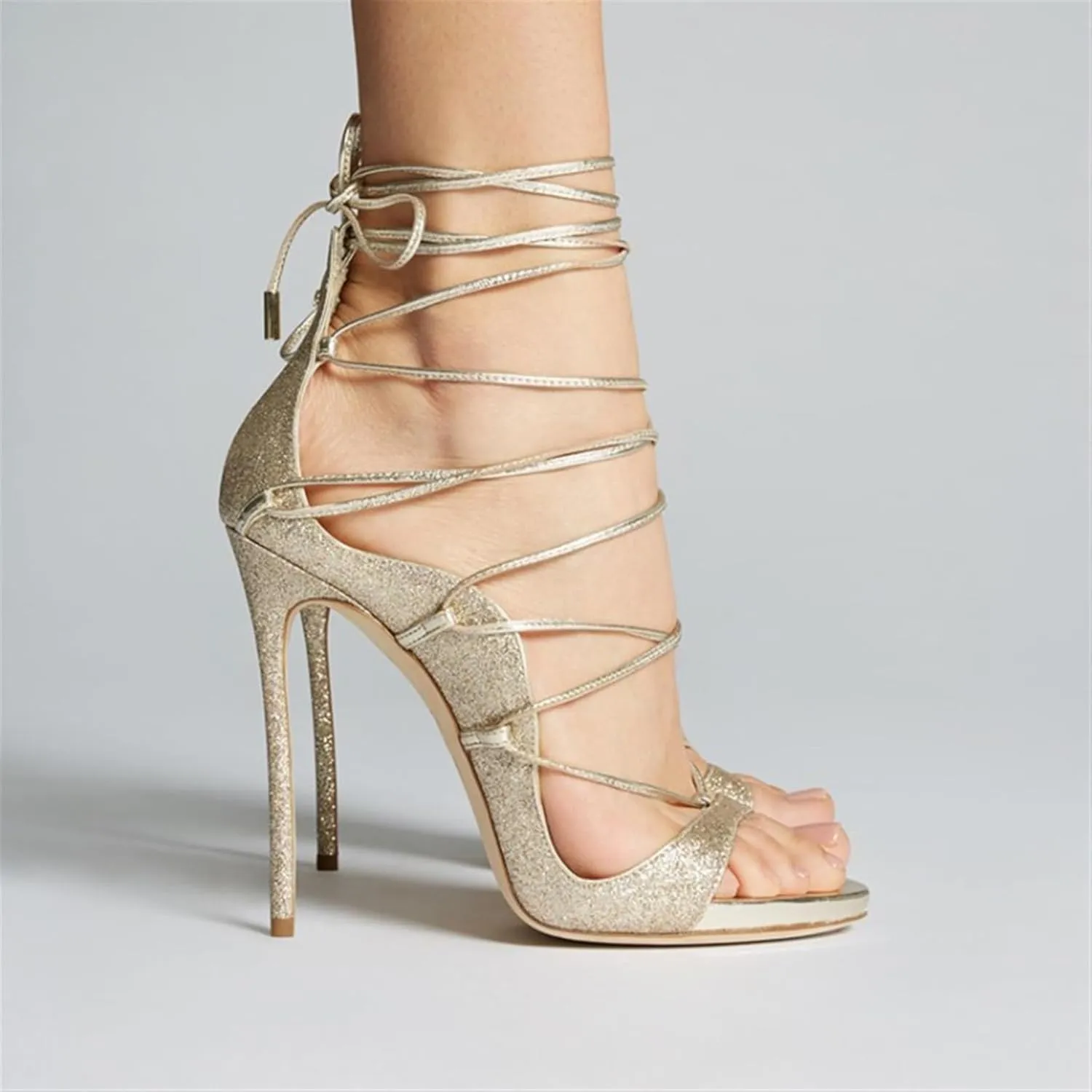 Strappy Heels for Women Open Toe Lace Up Stiletto High Heeled Sandals Prom Party Daily Wedding Shoes