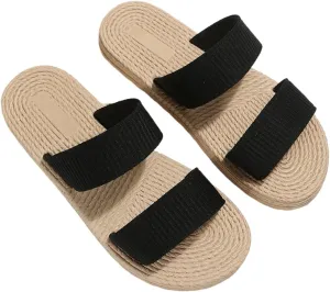 Straw Beach Sandals Summer Strap Slides Slingback Open Toe Flats Woven Outdoor Sandals for Women