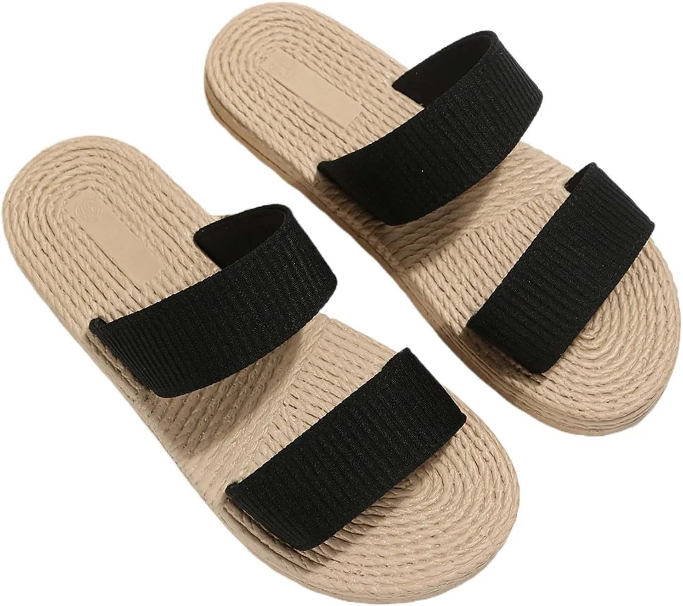 Straw Beach Sandals Summer Strap Slides Slingback Open Toe Flats Woven Outdoor Sandals for Women