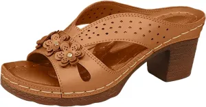 SuanlaTDS Chunky Block Heels Sandals for Women Comfortable 2025 Flower Open Toe Arch Support High Heel Platform Slip-on Slide Slippers Summer Backless Mules Walking Shoes For Party Beach Vacation