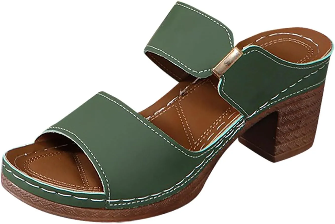 SuanlaTDS Summer Sandals for Women 2025, Women's Chunky Block Heel Dressy Comfortable Slip-on Slide Slippers Mules Walking Shoes Daily Wear Casual High Heels Orthopedic Beach Platform Heeled Sandal