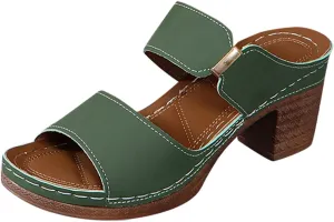 SuanlaTDS Summer Sandals for Women 2025, Women's Chunky Block Heel Dressy Comfortable Slip-on Slide Slippers Mules Walking Shoes Daily Wear Casual High Heels Orthopedic Beach Platform Heeled Sandal