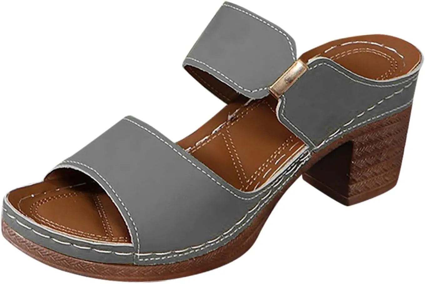 SuanlaTDS Summer Sandals for Women 2025, Women's Chunky Block Heel Dressy Comfortable Slip-on Slide Slippers Mules Walking Shoes Daily Wear Casual High Heels Orthopedic Beach Platform Heeled Sandal