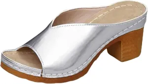 SuanlaTDS Women's Heeled Sandals 2025 Chunky Block High Heels Sandal Casual Dress Slide Slippers Slip-on Open Toe Mules Dressy Comfortable Summer Backless Wide Width Walking Shoes for Daily Wear