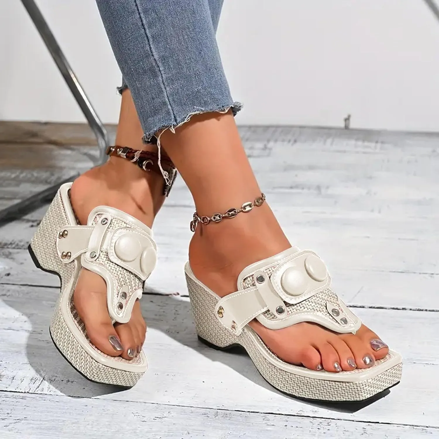 SuanlaTDS Women's Heeled Sandals Dressy Flip Flops Comfortable Chunky Block Heel Platform Slip-on Slide Slippers Mules Square Open Toe Sexy High Heels 2025 Summer Sandal for Outdoor Party Wedding