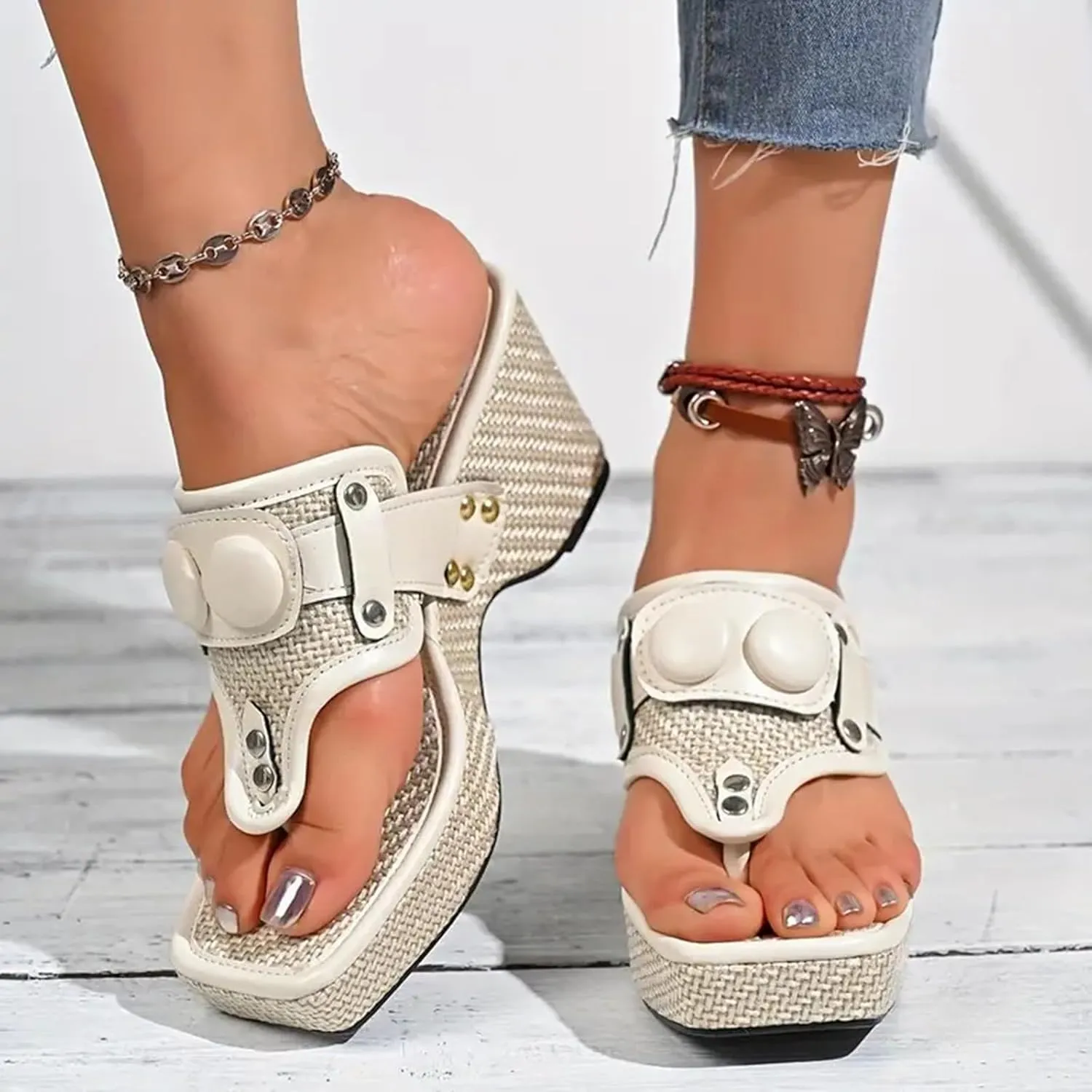 SuanlaTDS Women's Heeled Sandals Dressy Flip Flops Comfortable Chunky Block Heel Platform Slip-on Slide Slippers Mules Square Open Toe Sexy High Heels 2025 Summer Sandal for Outdoor Party Wedding